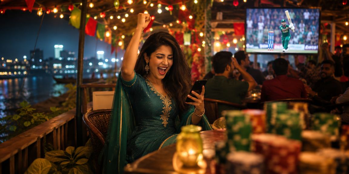 ময়মনসিংহে ক্রিকেট বেটিং উপভোগ করছেন একজন বাংলাদেশি তরুণ লাল-সবুজ পরিবেশে